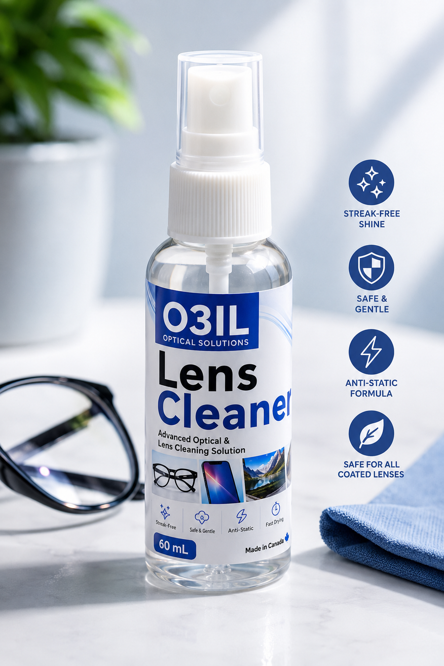 O3il Premium Lens Cleaner – Anti-Fog & Anti-Static – 60 mL